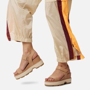 Sorel Beige Platform Sandals with Chunky Lug Sole